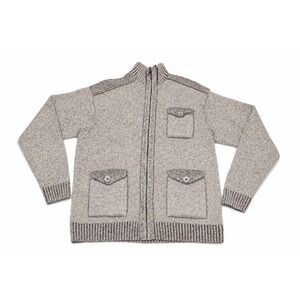 Blue Pronto Uomo Lambswool Full Zip Mock Neck Cardigan Sweater Mens XL Brown